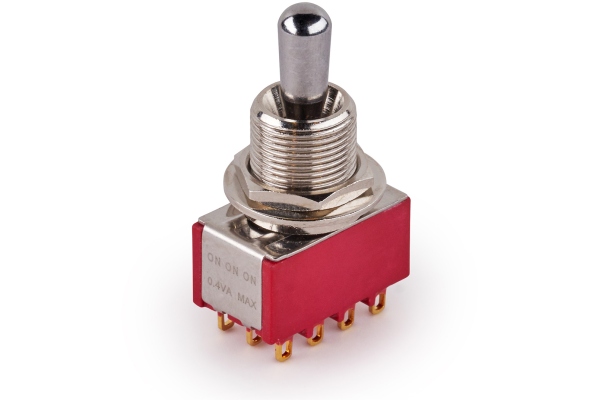 Maxi Toggle Switch, Short, Solder Lugs, ON/ON/ON, 4P3T - Chrome Maxi Toggle Switch, Short, Solder Lugs, ON/ON/ON, 4P3T - Chrome