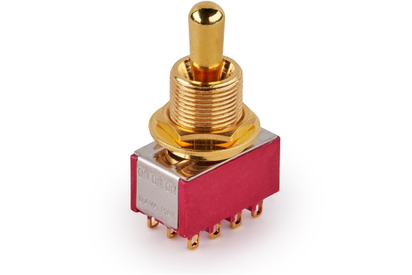 Maxi Toggle Switch, Short, Solder Lugs, ON/ON/ON, 4P3T - Gold Maxi Toggle Switch, Short, Solder Lugs, ON/ON/ON, 4P3T - Gold