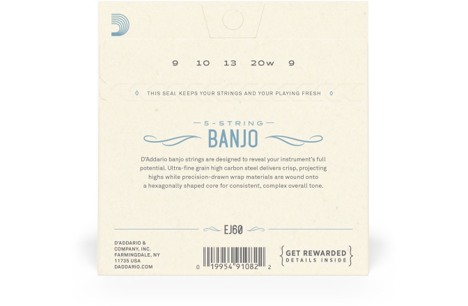 Corzi Banjo Daddario EJ60 5-String Nickel Light 9-20