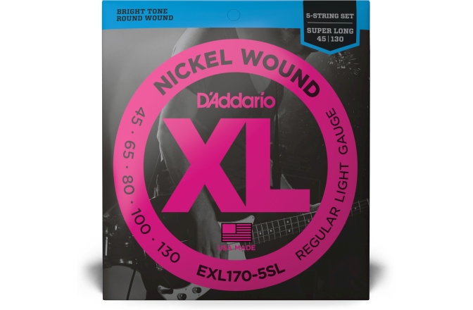 Corzi bas Daddario EXL170-5SL Super Long Scale Reg Light 45-130