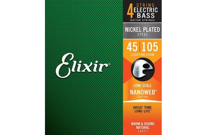 Electric Bass Strings Elixir Nanoweb Electric Bass Nickel Plated Steel 45-105 Medium - Extra Long Scale