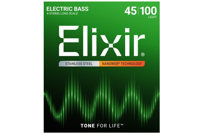 Electric Bass Strings Elixir Nanoweb Electric Bass Stainless Steel 45-100 Light