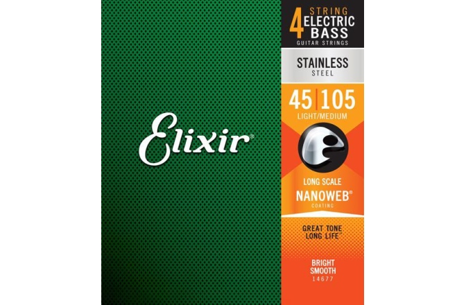 Electric Bass Strings Elixir Nanoweb Electric Bass Stainless Steel 50-105 Medium