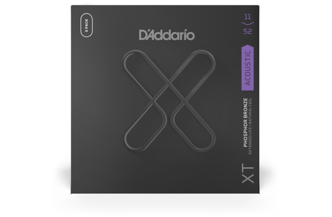 Corzi chitară acustică Daddario 11-52 Custom Light XT PB Coated 3-Pack