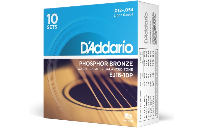 Corzi chitară acustică Daddario EJ16-10P PB Light 10 Sets