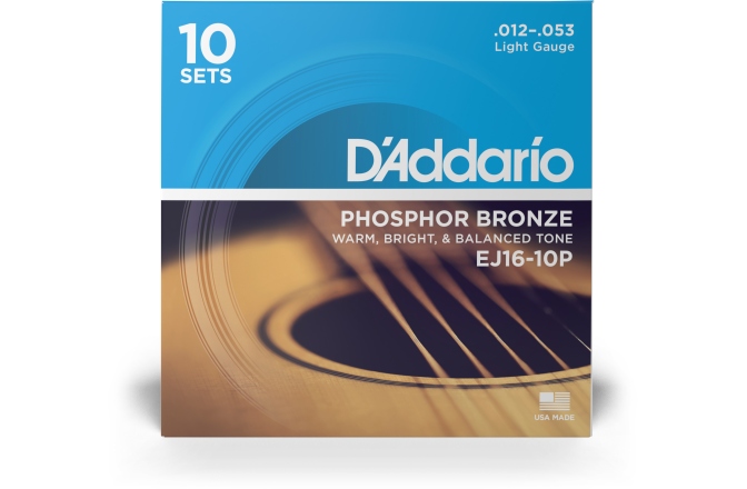 Corzi chitară acustică Daddario EJ16-10P PB Light 10 Sets