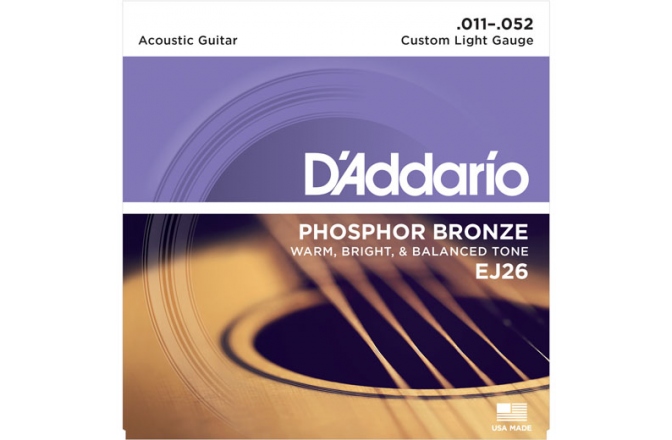 Corzi chitară acustică Daddario EJ26 Ph. Bronze Cst.Light 11-52