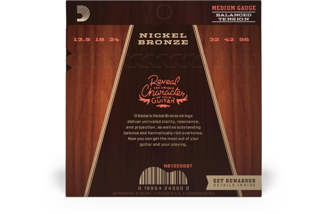Corzi chitară acustică Daddario NB13556BT Nickel Bronze Balanced Tension Medium 13.5-56