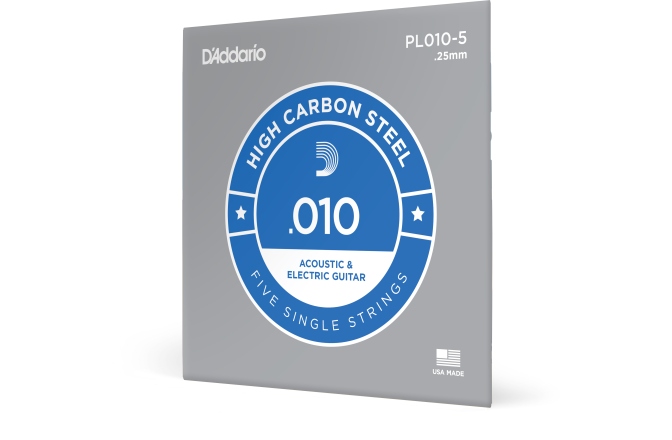 Corzi chitară acustică/electrică Daddario PL010-5 Plain Steel 010 5-pack