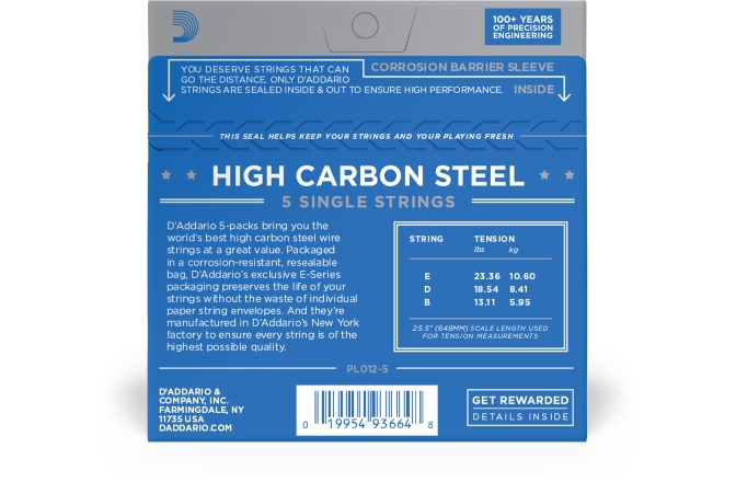 Corzi chitară acustică/electrică Daddario PL012-5 Plain Steel 012 5-pack