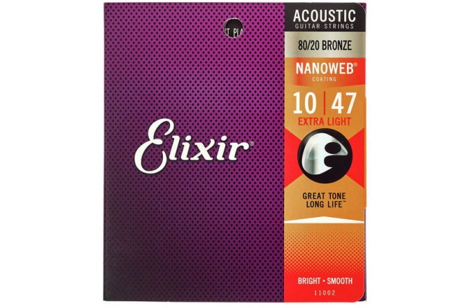 Corzi chitara acustica Elixir Nanoweb Acoustic 80/20 Extra Light