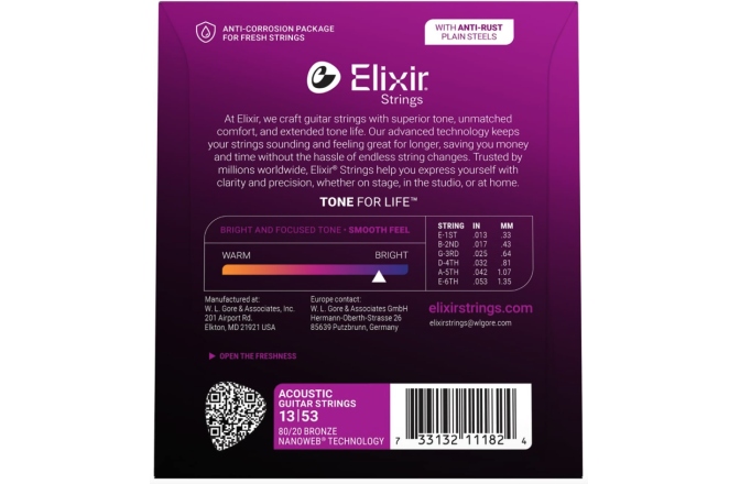 Corzi chitara acustica Elixir Nanoweb Acoustic 80/20 HD Light 11182