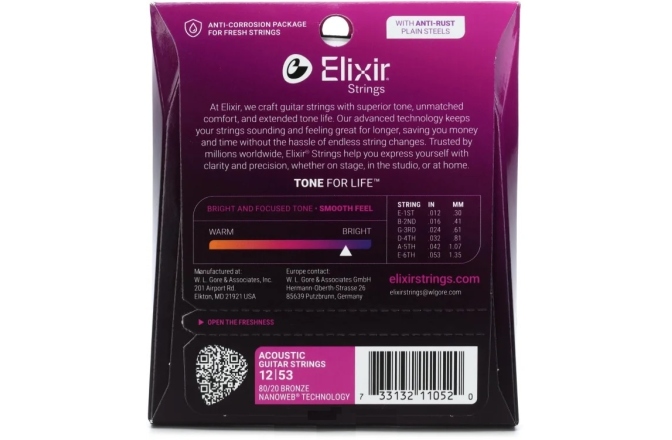 Corzi  chitară acustică Elixir Nanoweb Acoustic 80/20 Light 11052