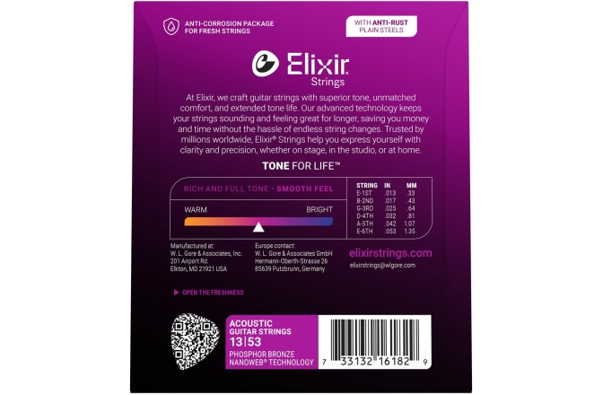 Corzi chitara acustica Elixir Nanoweb Ph Bronze HD Light 16182