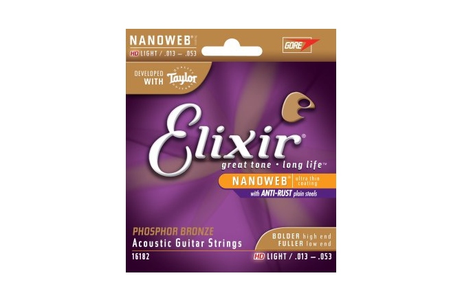 Corzi chitara acustica Elixir Nanoweb Ph Bronze HD Light 16182