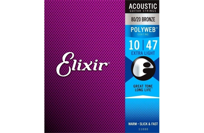 Corzi chitară acustică Elixir Polyweb Acoustic 80/20 Extra Light 11000