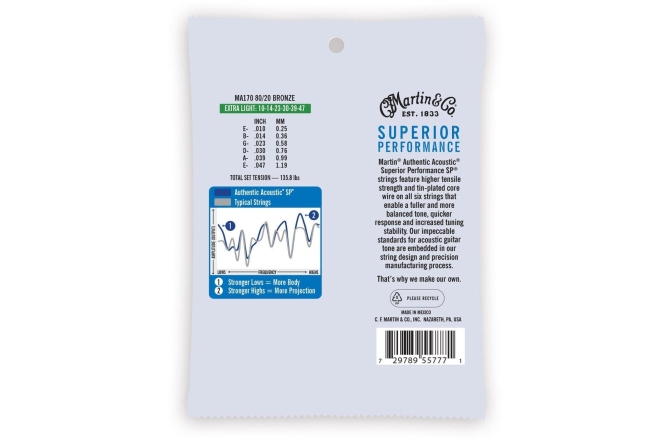 Corde per chitarra acustica Martin Guitars MA-170 Authentic Acoustic Extra Light