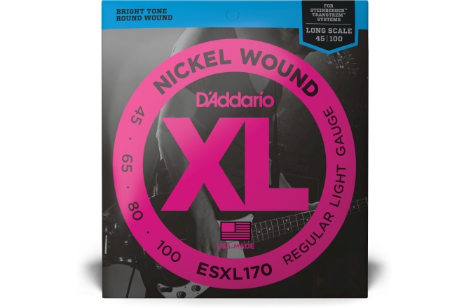 Corzi chitară bas Daddario ESXL170 Light 45-100 Double Ball End Long Scale