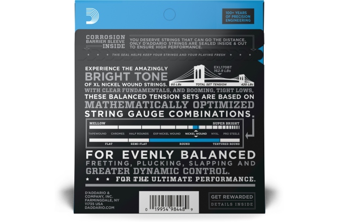 Corzi chitară bas Daddario EXL170BT Balanced Tension Regular Light 45-107 Long Scale