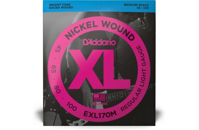 Corzi chitară bas Daddario EXL170M Light 45-100 Medium Scale