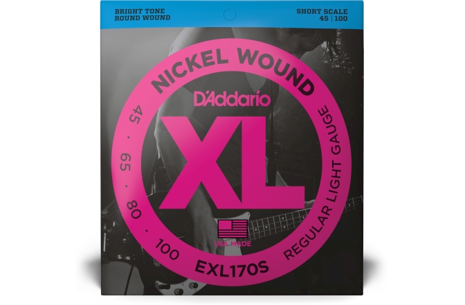 Corzi chitară bas Daddario EXL170S Light 45-100 Short Scale