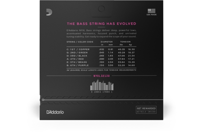 Corzi chitară bas  Daddario NYXL32130 Regular Light 6-String 32-130 Long Scale