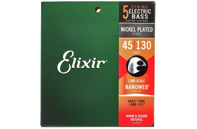 Corzi chitară bas Elixir Nanoweb Bass 5 Longscale Light 14202