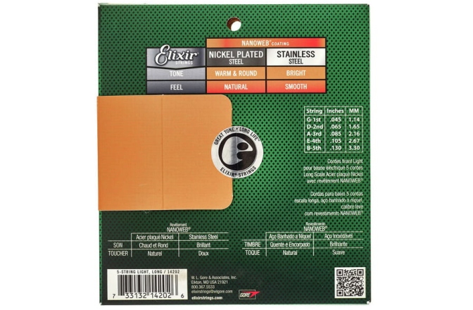 Corzi chitară bas Elixir Nanoweb Bass 5 Longscale Light 14202