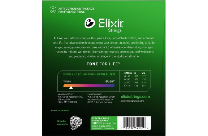 bass guitar strings Elixir Nanoweb Electric Bass Nickel Plated Steel 50-105 Medium