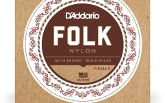 Corzi chitară clasică Daddario EJ34 Folk Ball End 80/20 Bronze/Black Nylon Trebles