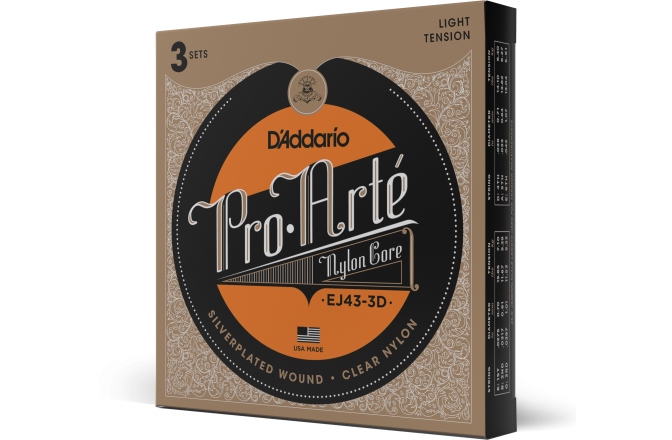 Corzi chitară clasică Daddario EJ43 Pro-Arte Nylon Light Tension 3 Sets