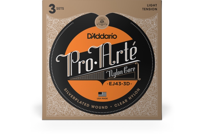 Corzi chitară clasică Daddario EJ43 Pro-Arte Nylon Light Tension 3 Sets