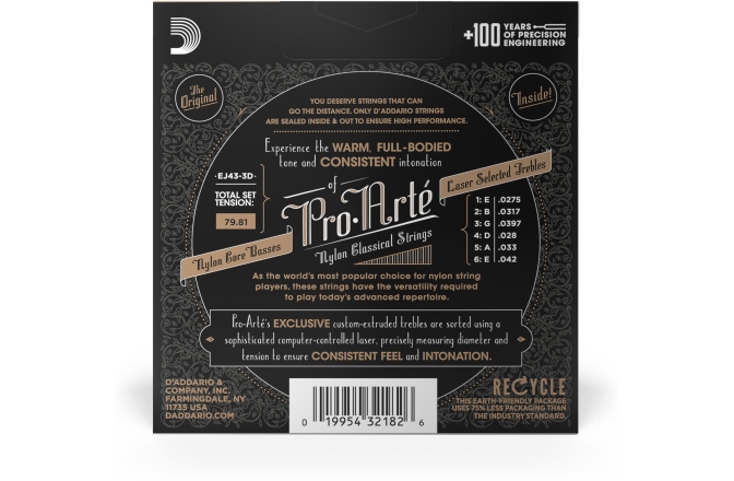 Corzi chitară clasică Daddario EJ43 Pro-Arte Nylon Light Tension 3 Sets