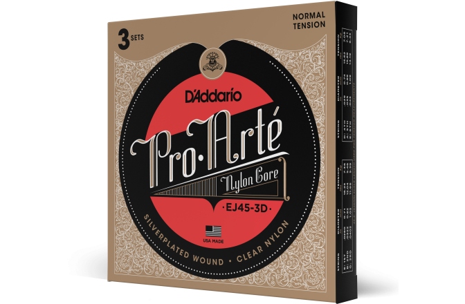Corzi chitară clasică Daddario EJ45-3D Pro-Arte Nylon Normal Tension 3 Sets