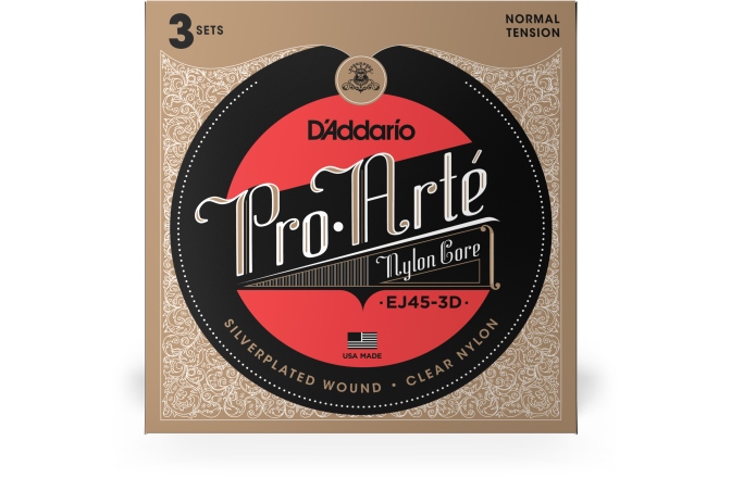 Corzi chitară clasică Daddario EJ45-3D Pro-Arte Nylon Normal Tension 3 Sets