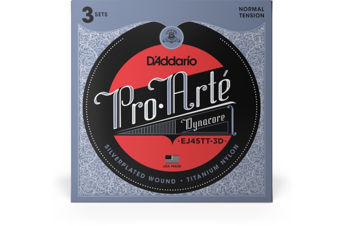 Corzi chitară clasică Daddario EJ45TT ProArte DynaCore Titanium Trebles Normal Tension 3 Sets