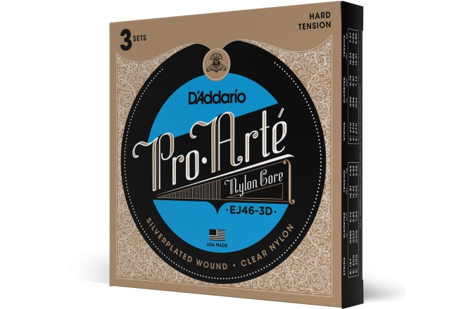 Corzi chitară clasică Daddario EJ46-3D Pro-Arte Nylon Hard Tension 3 Sets