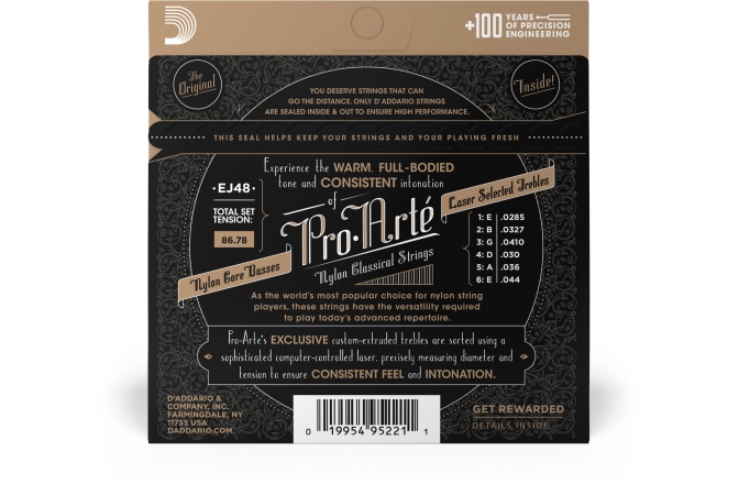 Corzi chitară clasică Daddario EJ48 80/20 Bronze Pro-Arte Nylon Hard Tension