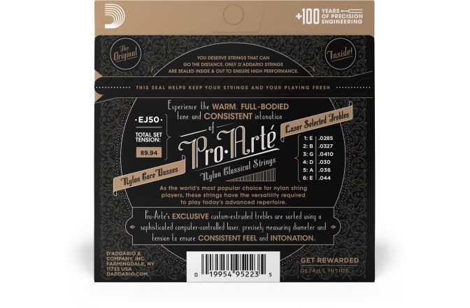 Corzi chitară clasică Daddario EJ50 Pro-Arte Black Nylon Hard Tension