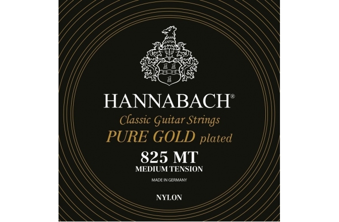 Corzi chitară clasică Hannabach Corzi chitara clasica Serie 825 Medium tension Placare speciala cu aur Set medium