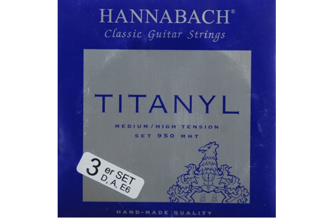 Corzi chitară clasică Hannabach Serie 950 MT/HT Titanyl Set de 3 bass