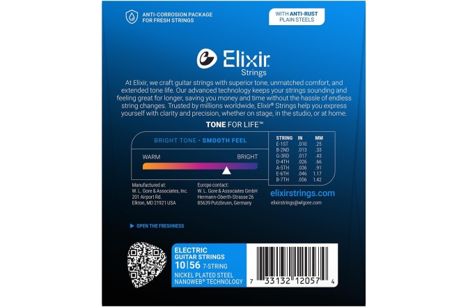 Corzi chitară electrică 7 corzi Elixir Nanoweb Electric 7- String Light 12057