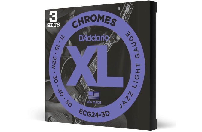 Corzi chitară electrică Daddario ECG24-3D Chromes Flat Wound Jazz Light 11-50 3 Sets