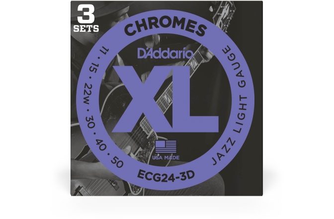 Corzi chitară electrică Daddario ECG24-3D Chromes Flat Wound Jazz Light 11-50 3 Sets