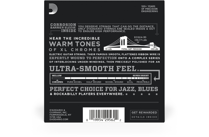Corzi chitară electrică Daddario ECG24-3D Chromes Flat Wound Jazz Light 11-50 3 Sets