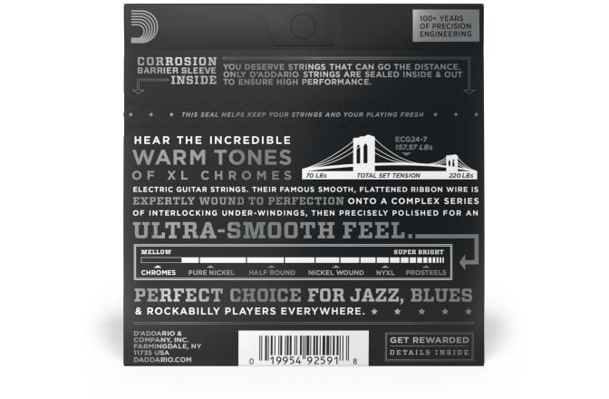 Corzi chitară electrică Daddario ECG24-7 Chromes Flat Wound 7-String Jazz Light 11-65