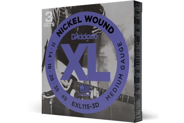 EXL115-3D Nickel Wound Medium/Blues-Jazz Rock 11-49 3 Sets