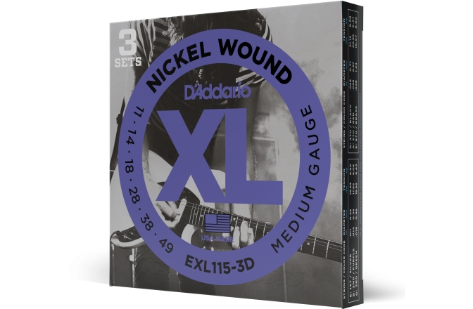 Corzi chitară electrică Daddario EXL115-3D Nickel Wound Medium/Blues-Jazz Rock 11-49 3 Sets