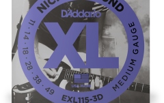 Corzi chitară electrică Daddario EXL115-3D Nickel Wound Medium/Blues-Jazz Rock 11-49 3 Sets