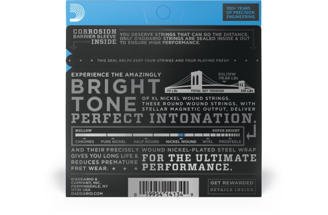 Corzi chitară electrică Daddario EXL115w Nickel Wound Medium/Blues-Jazz Rock Wound 3rd 11-49
